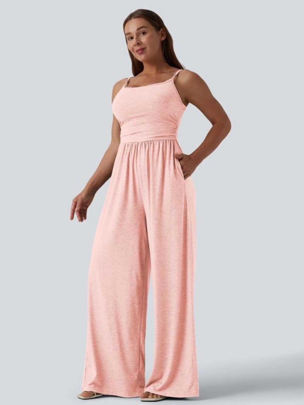 HALARA SZ M NWT Adjustable Strap Ruched Wide Leg Jumpsuit - Picture 5 of 7
